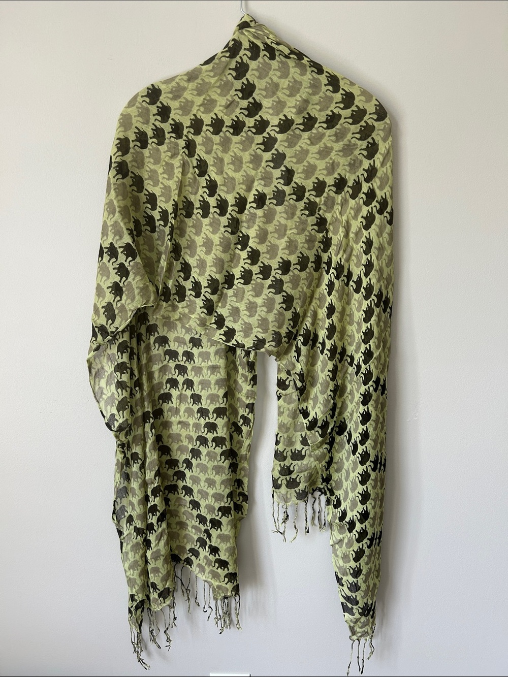 2 Chic Light Green and Black Elephant Print Shawl